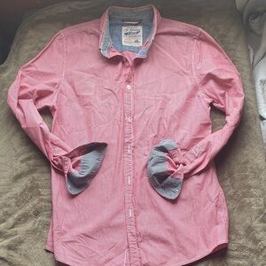 St George By Buffer Red and White Narrow Stripe Button-Down Shirt